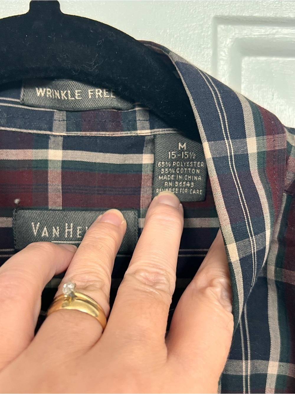 Van Heusen Men's Maroon and Navy Plaid Button-Down Shirt - Picture 3 of 4